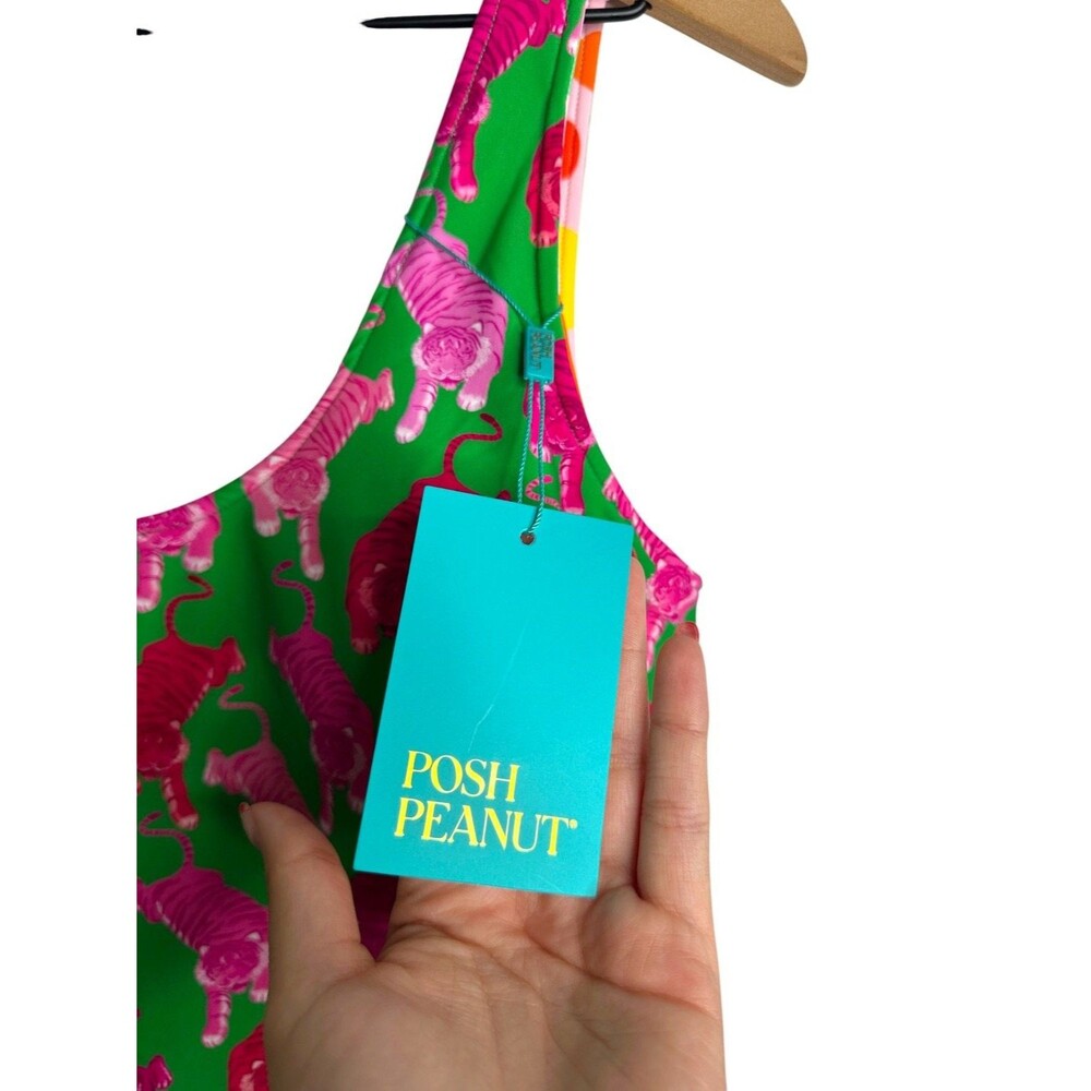 Posh Peanut One Piece Reversible Swimsuit Green Pink Tiger Abstract NWT Scoop - Picture 6 of 11